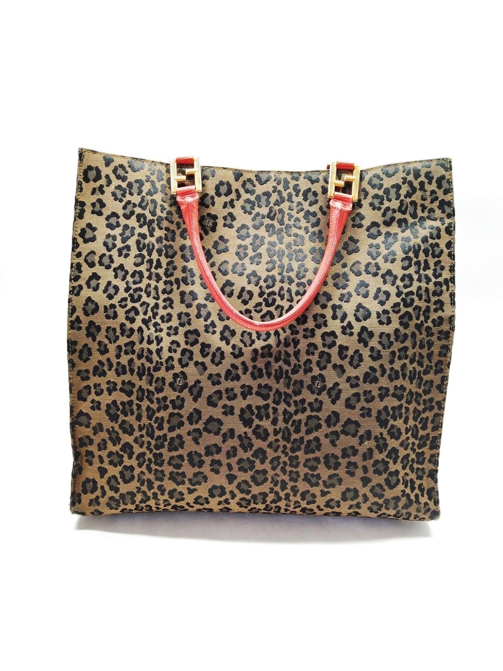 Fendi Leopard Print Tote with Red Handles